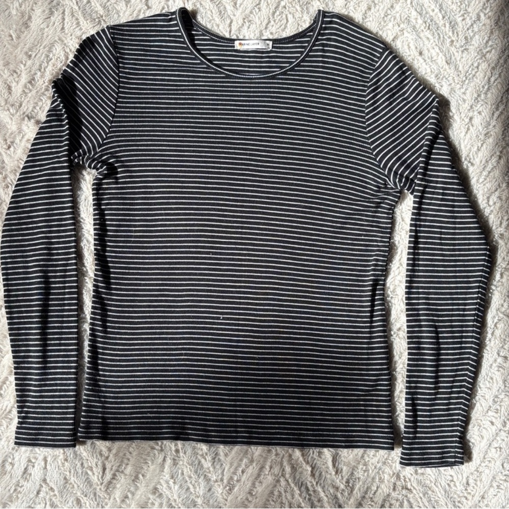 Marine Layer Women's Long Sleeve Top - Black and White Stripes M